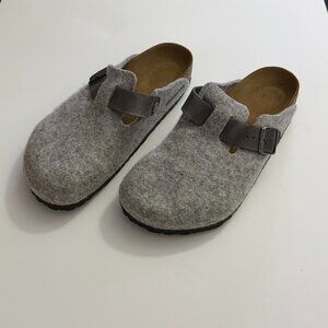 Birkenstock 'Boston' in Natural Leather-Felt (Color: Light Gray)(Size: US 8-8.5)